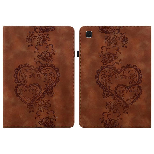 For Samsung Galaxy Tab A7 Lite Love Hearts Embossed Leather Tablet Case(Brown) by bashfashion