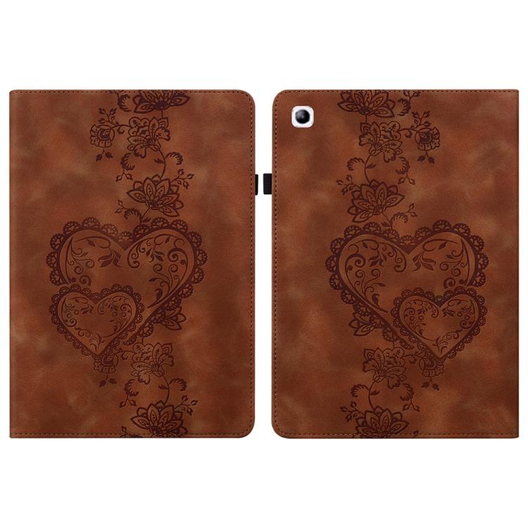 For Samsung Galaxy Tab S2 9.7 Love Hearts Embossed Leather Tablet Case(Brown) by bashfashion