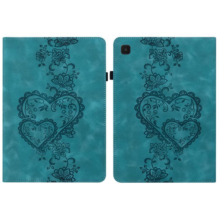 For Samsung Galaxy Tab A11 / A9 Love Hearts Embossed Leather Tablet Case(Green) by bashfashion