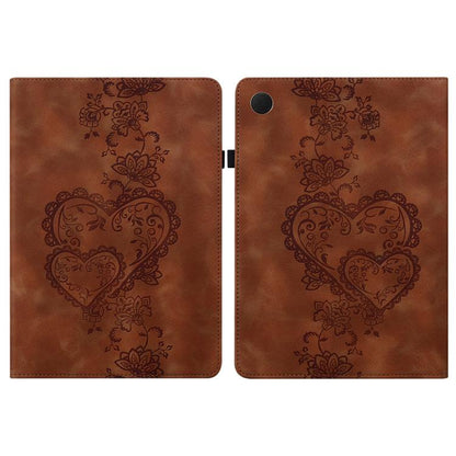 For Samsung Galaxy Tab A11+ / A9+ Love Hearts Embossed Leather Tablet Case(Brown) by bashfashion