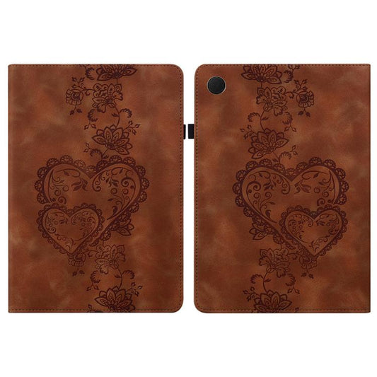 For Samsung Galaxy Tab A11+ / A9+ Love Hearts Embossed Leather Tablet Case(Brown) by bashfashion
