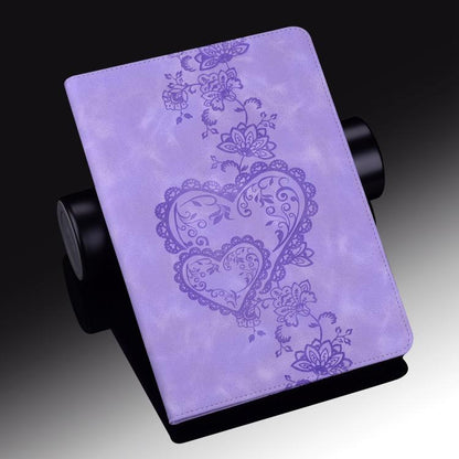 For Samsung Galaxy Tab A 10.1 2016 Love Hearts Embossed Leather Tablet Case(Purple) by bashfashion