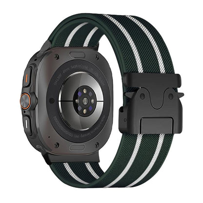 For Samsung Galaxy Watch Ultra 47mm / Ultra 2025 Parachute Buckle Stripe Nylon Elastic Braided Watch Band(Dark Green White) by bashfashion