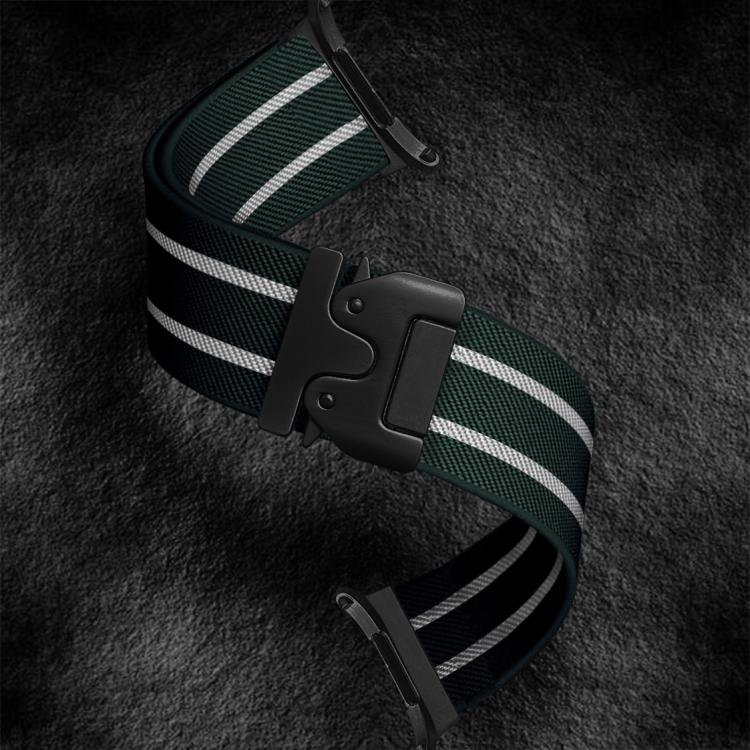 For Samsung Galaxy Watch Ultra 47mm / Ultra 2025 Parachute Buckle Stripe Nylon Elastic Braided Watch Band(Dark Green White) by bashfashion