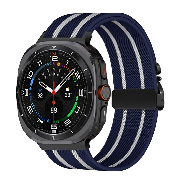 For Samsung Galaxy Watch Ultra 47mm / Ultra 2025 Parachute Buckle Stripe Nylon Elastic Braided Watch Band(Midnight Blue White) by bashfashion
