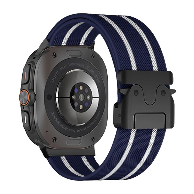 For Samsung Galaxy Watch Ultra 47mm / Ultra 2025 Parachute Buckle Stripe Nylon Elastic Braided Watch Band(Midnight Blue White) by bashfashion