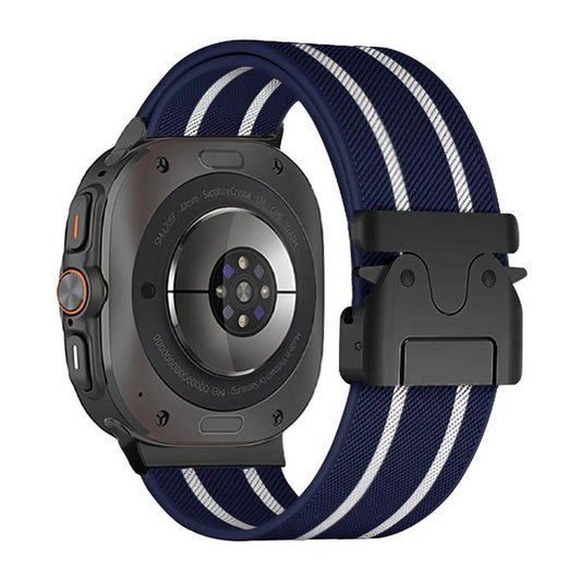 For Samsung Galaxy Watch Ultra 47mm / Ultra 2025 Parachute Buckle Stripe Nylon Elastic Braided Watch Band(Midnight Blue White) by bashfashion