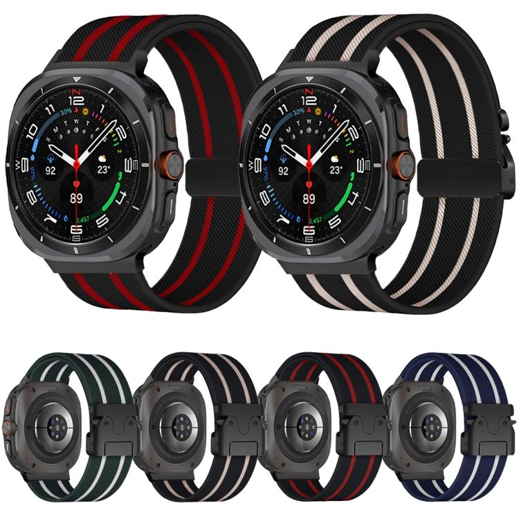 For Samsung Galaxy Watch Ultra 47mm / Ultra 2025 Parachute Buckle Stripe Nylon Elastic Braided Watch Band(Black Starlight) by bashfashion
