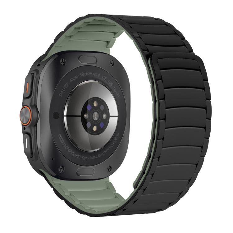 For Samsung Galaxy Watch Ultra 47mm / Ultra 2025 Silicone Sport Magnetic Watch Band(Black+Light Green) by bashfashion