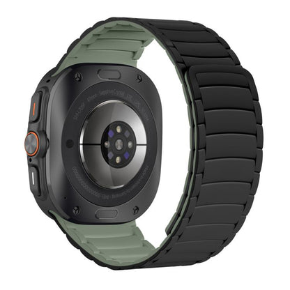 For Samsung Galaxy Watch Ultra 47mm / Ultra 2025 Silicone Sport Magnetic Watch Band(Black+Light Green) by bashfashion