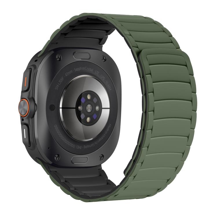 For Samsung Galaxy Watch Ultra 47mm / Ultra 2025 Silicone Sport Magnetic Watch Band(Army Green+Black) by bashfashion