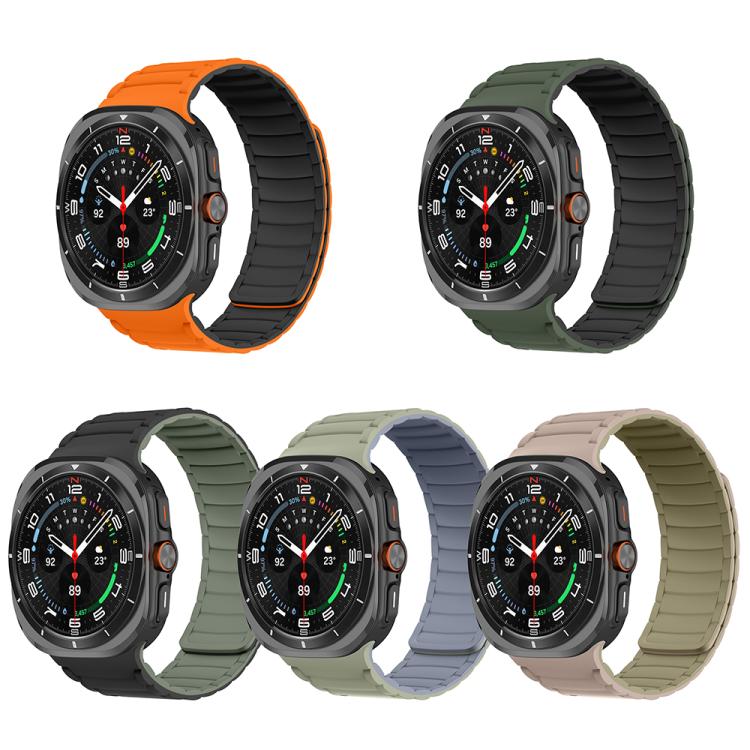 For Samsung Galaxy Watch Ultra 47mm / Ultra 2025 Silicone Sport Magnetic Watch Band(Black+Light Green) by bashfashion