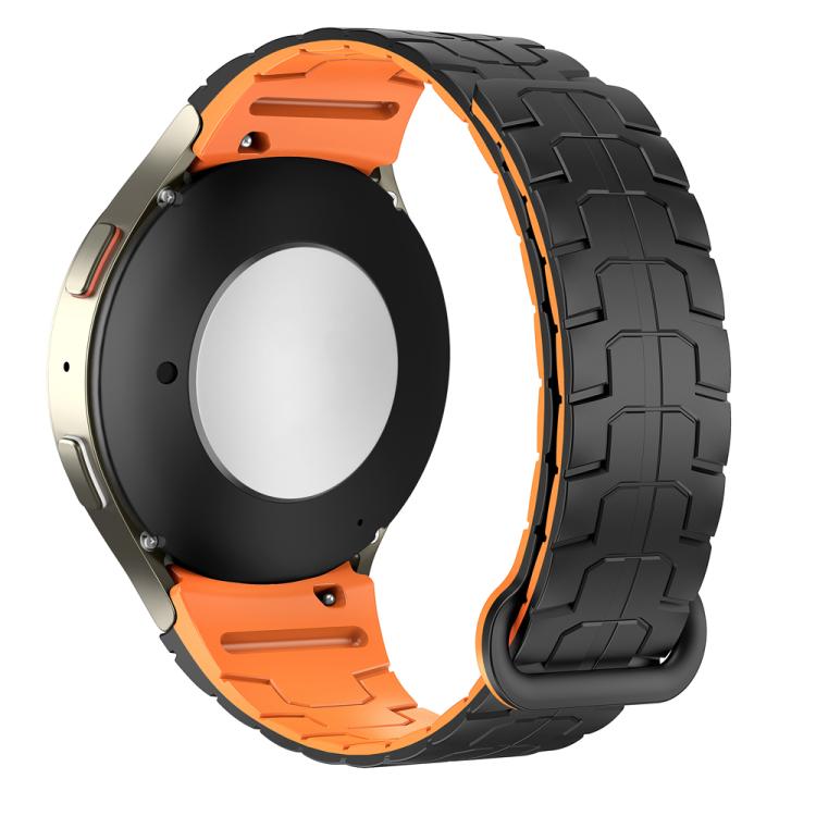 For Samsung Galaxy Watch 7 / 6 / 5 Magnetic Silicone Watch Band(Black+Orange) by bashfashion
