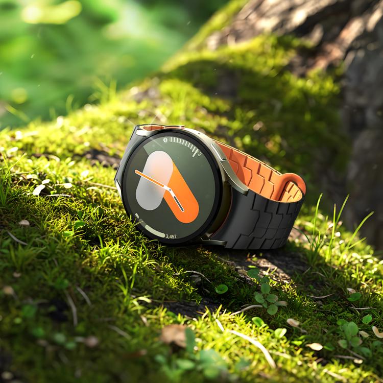 For Samsung Galaxy Watch 7 / 6 / 5 Magnetic Silicone Watch Band(Black+Orange) by bashfashion