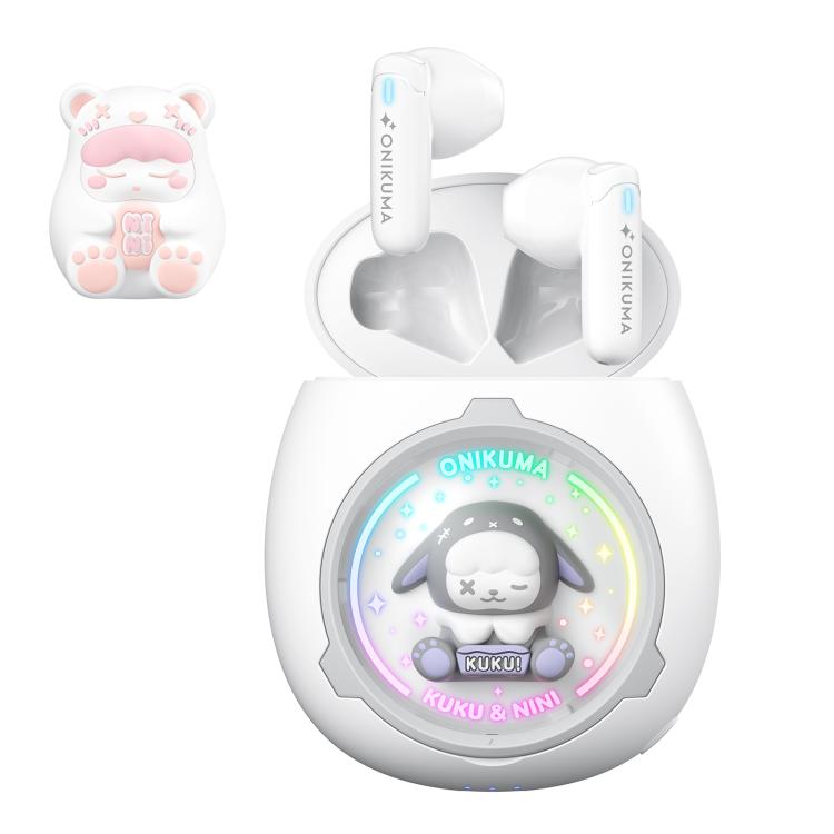ONIKUMA T302 RGB Cute Unique Doll BT 5.4 Wireless Earphones(White) by ONIKUMA