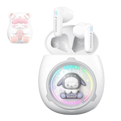 ONIKUMA T302 RGB Cute Unique Doll BT 5.4 Wireless Earphones(White) by ONIKUMA