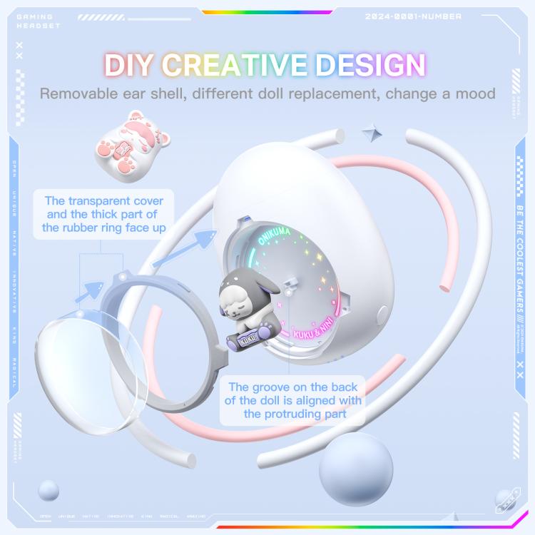 ONIKUMA T302 RGB Cute Unique Doll BT 5.4 Wireless Earphones(White) by ONIKUMA