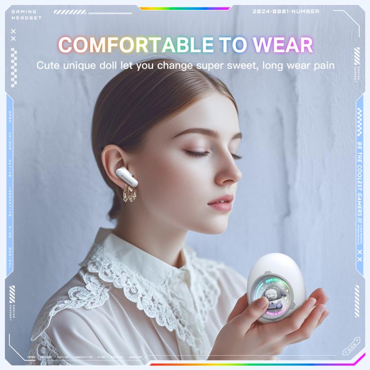 ONIKUMA T302 RGB Cute Unique Doll BT 5.4 Wireless Earphones(White) by ONIKUMA