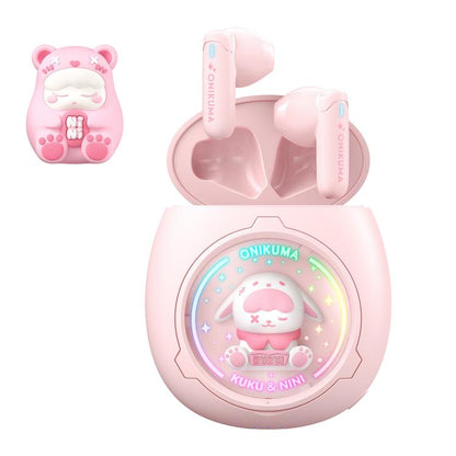 ONIKUMA T302 RGB Cute Unique Doll BT 5.4 Wireless Earphones(Pink) by ONIKUMA