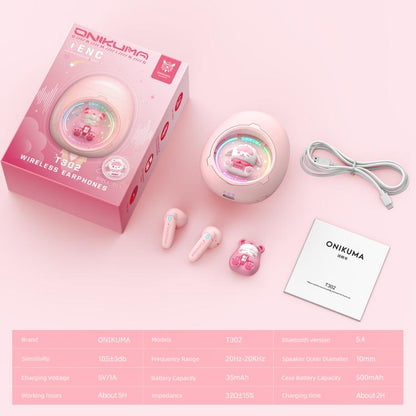 ONIKUMA T302 RGB Cute Unique Doll BT 5.4 Wireless Earphones(Pink) by ONIKUMA