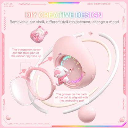 ONIKUMA T302 RGB Cute Unique Doll BT 5.4 Wireless Earphones(Pink) by ONIKUMA
