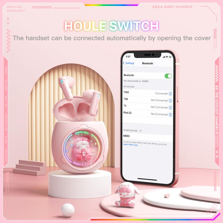 ONIKUMA T302 RGB Cute Unique Doll BT 5.4 Wireless Earphones(Pink) by ONIKUMA