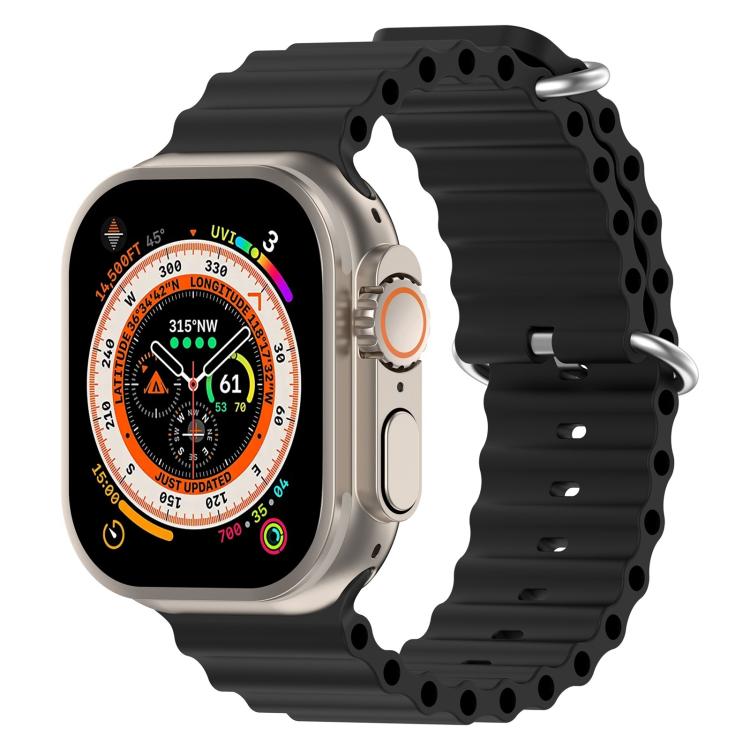For Apple Watch 46mm / 49mm / 45mm / 44mm xDfind Ocean Silicone Watch Band(Black) by xDfind
