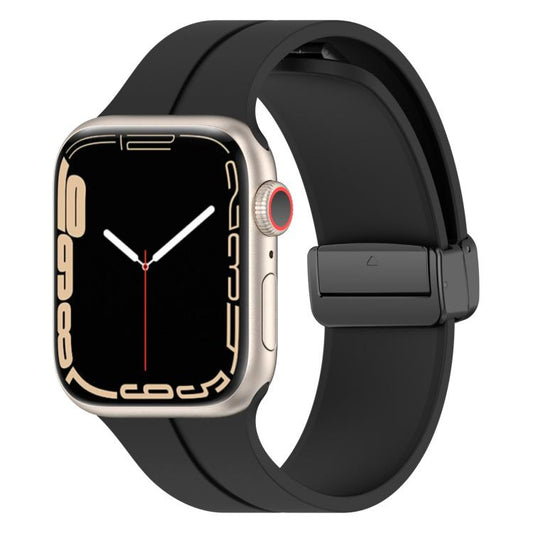 For Apple Watch 46mm / 49mm / 45mm / 44mm xDfind Solid Color Magnetic Buckle Silicone Watch Band(Black) by xDfind