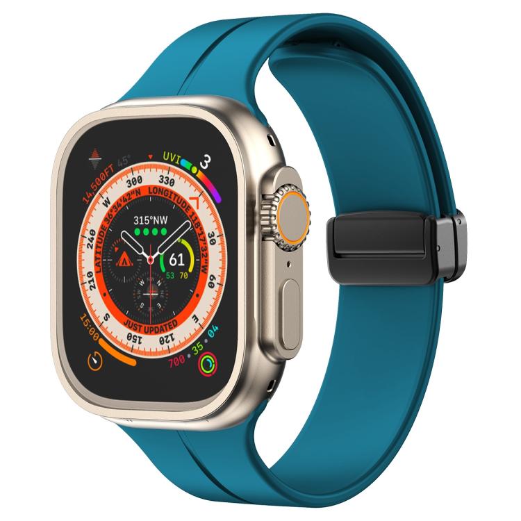 For Apple Watch 46mm / 49mm / 45mm / 44mm xDfind Solid Color Magnetic Buckle Silicone Watch Band(Cyan) by xDfind
