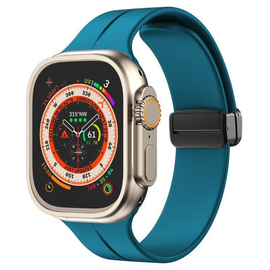 For Apple Watch 46mm / 49mm / 45mm / 44mm xDfind Solid Color Magnetic Buckle Silicone Watch Band(Cyan) by xDfind