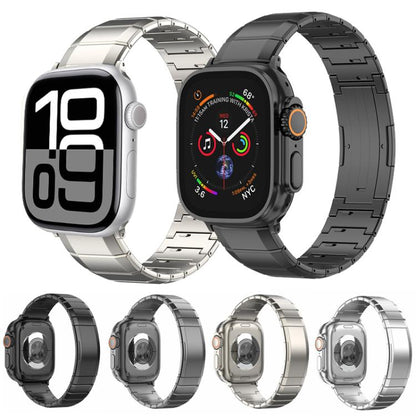 For Apple Watch 46mm / 49mm / 45mm / 44mm One-Bead Pure Titanium Buckle Watch Band(Black) by bashfashion