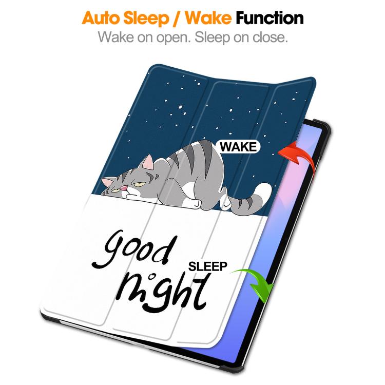 For Samsung Galaxy Tab S10 FE+ Custer Painted 3-Fold Holder Smart Leather Tablet Case(Lazy Cat) by bashfashion