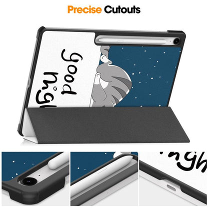 For Samsung Galaxy Tab S10 FE+ Custer Painted 3-Fold Holder Smart Leather Tablet Case(Lazy Cat) by bashfashion