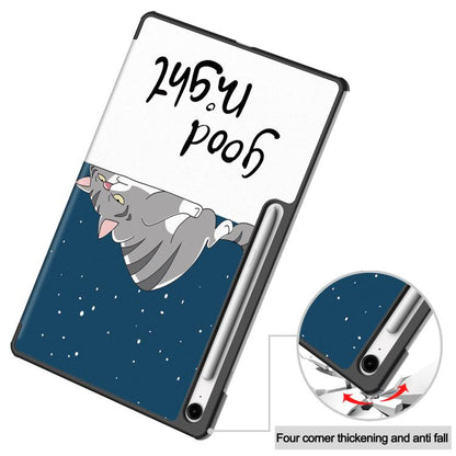 For Samsung Galaxy Tab S10 FE+ Custer Painted 3-Fold Holder Smart Leather Tablet Case(Lazy Cat) by bashfashion