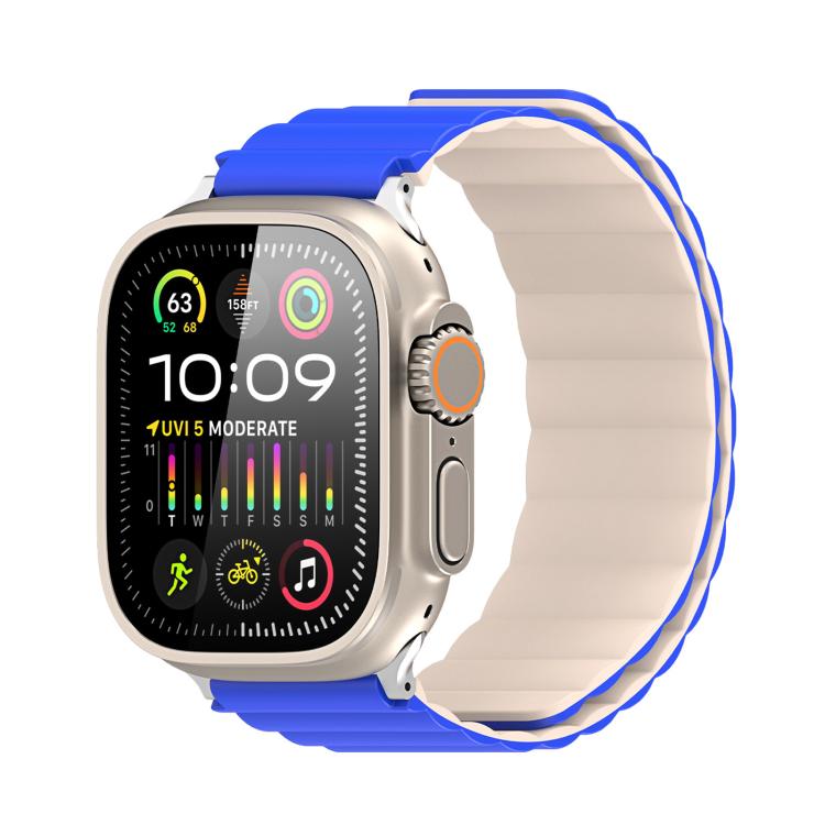 For Apple Watch 46mm / 49mm / 45mm / 44mm DUX DUCIS SD Series Double-Sided Blind Insert Silicone Magnetic Watch Strap(Klein Blue + Beige) by DUX DUCIS