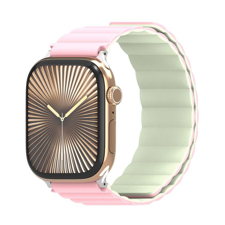 For Apple Watch 42mm / 41mm / 40mm / 38mm DUX DUCIS SD Series Double-Sided Blind Insert Silicone Magnetic Watch Strap(Light Pink + Light Green) by DUX DUCIS