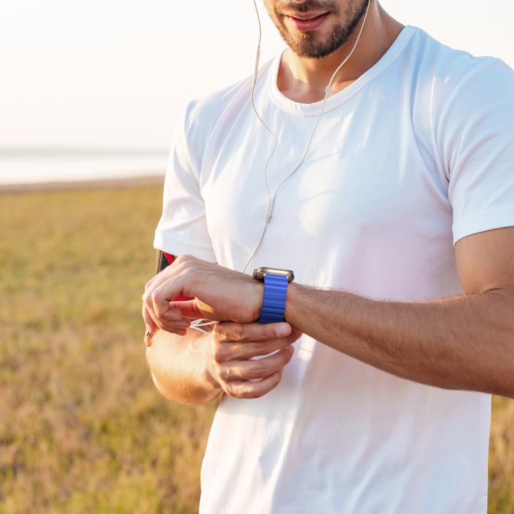 For Apple Watch 42mm / 41mm / 40mm / 38mm DUX DUCIS SD Series Double-Sided Blind Insert Silicone Magnetic Watch Strap(Klein Blue + Beige) by DUX DUCIS