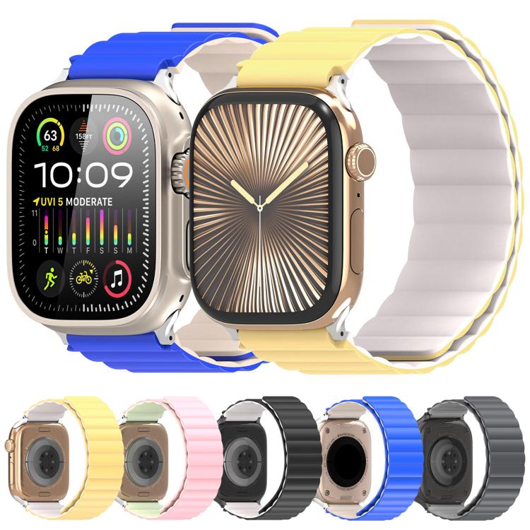 For Apple Watch 42mm / 41mm / 40mm / 38mm DUX DUCIS SD Series Double-Sided Blind Insert Silicone Magnetic Watch Strap(Light Yellow + Starlight) by DUX DUCIS