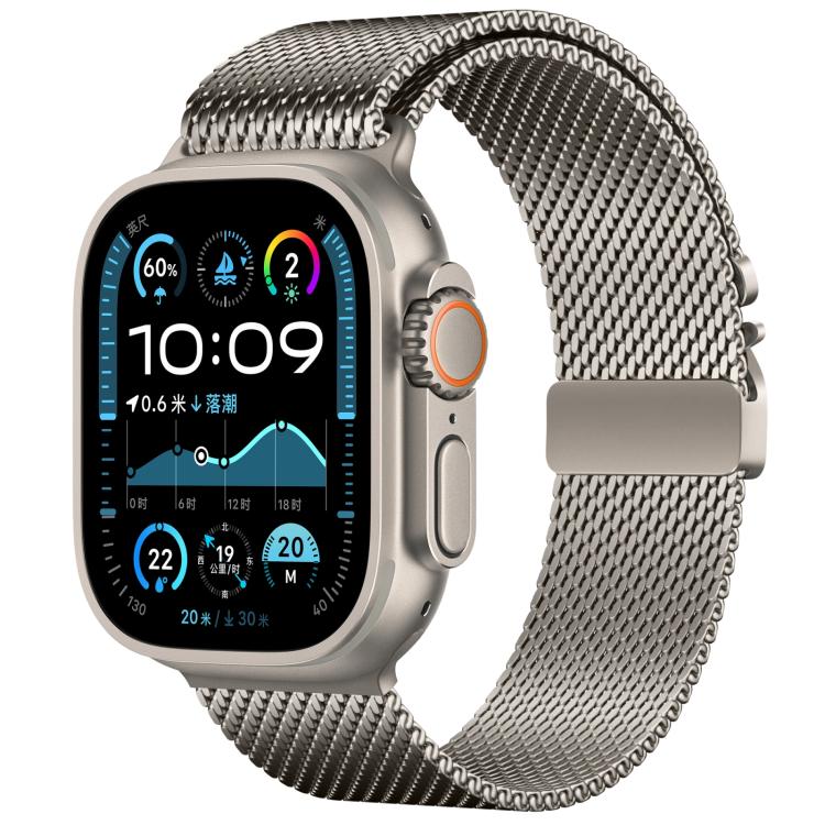 For Apple Watch 46mm / 49mm / 45mm / 44mm xDfind Umbrella Buckle Fine Mesh Milanese Stainless Steel Watch Band(Titanium Color) by xDfind