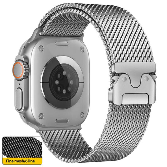 For Apple Watch 46mm / 49mm / 45mm / 44mm xDfind Umbrella Buckle Fine Mesh Milanese Stainless Steel Watch Band(Silver) by xDfind