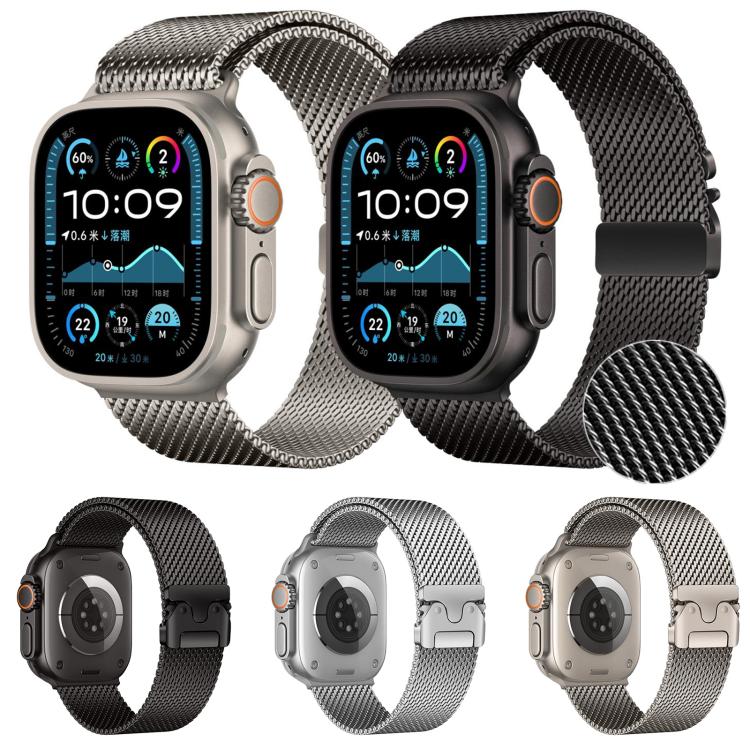 For Apple Watch 46mm / 49mm / 45mm / 44mm xDfind Umbrella Buckle Fine Mesh Milanese Stainless Steel Watch Band(Silver) by xDfind