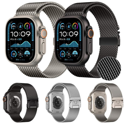 For Apple Watch 46mm / 49mm / 45mm / 44mm xDfind Umbrella Buckle Fine Mesh Milanese Stainless Steel Watch Band(Titanium Color) by xDfind