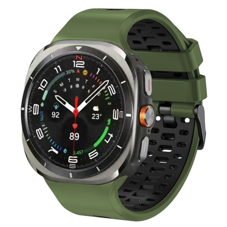 For Samsung Galaxy Watch Ultra 47mm / Ultra 2025 Two Color Silicone Breathable Watch Band(Army Green Black) by bashfashion