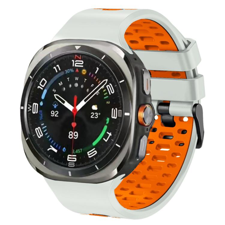 For Samsung Galaxy Watch Ultra 47mm / Ultra 2025 Two Color Silicone Breathable Watch Band(Fog Gray Orange) by bashfashion