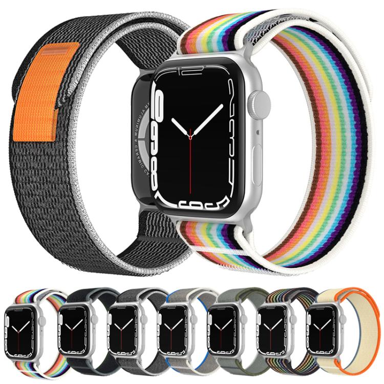 For Apple Watch 46mm / 49mm / 45mm / 44mm xDfind Dual-Section Loop Nylon Watch Band(Black Rainbow) by xDfind
