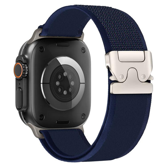 For Apple Watch 46mm / 49mm / 45mm / 44mm xDfind Titanium Buckle Snap Button Loop Nylon Watch Band(Navy Blue) by xDfind