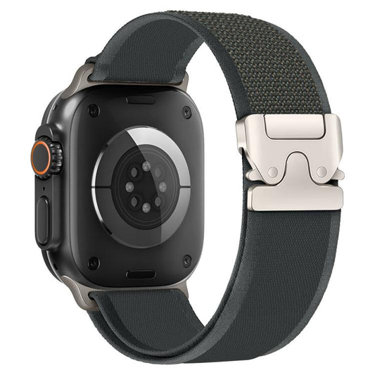 For Apple Watch 46mm / 49mm / 45mm / 44mm xDfind Titanium Buckle Snap Button Loop Nylon Watch Band(Black) by xDfind