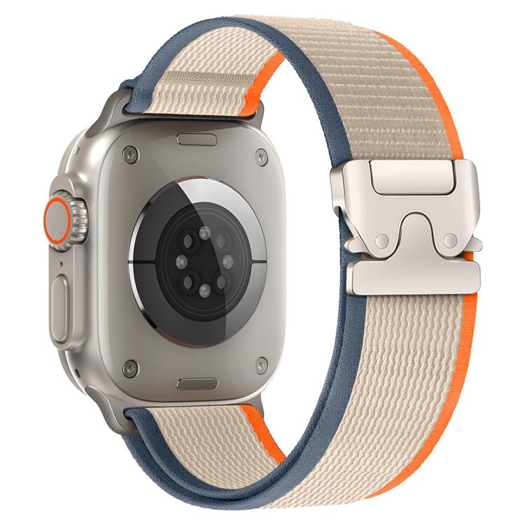For Apple Watch 42mm / 41mm / 40mm / 38mm xDfind Titanium Buckle Snap Button Loop Nylon Watch Band(Orange Beige) by xDfind
