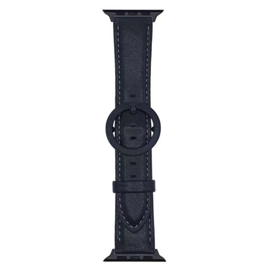 For Apple Watch 46mm / 49mm / 45mm / 44mm xDfind Round Buckle Leather Watch Band(Black) by xDfind
