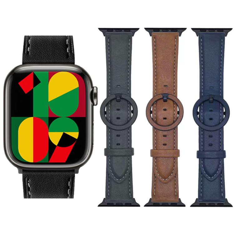 For Apple Watch 42mm / 41mm / 40mm / 38mm xDfind Round Buckle Leather Watch Band(Midnight Blue) by xDfind